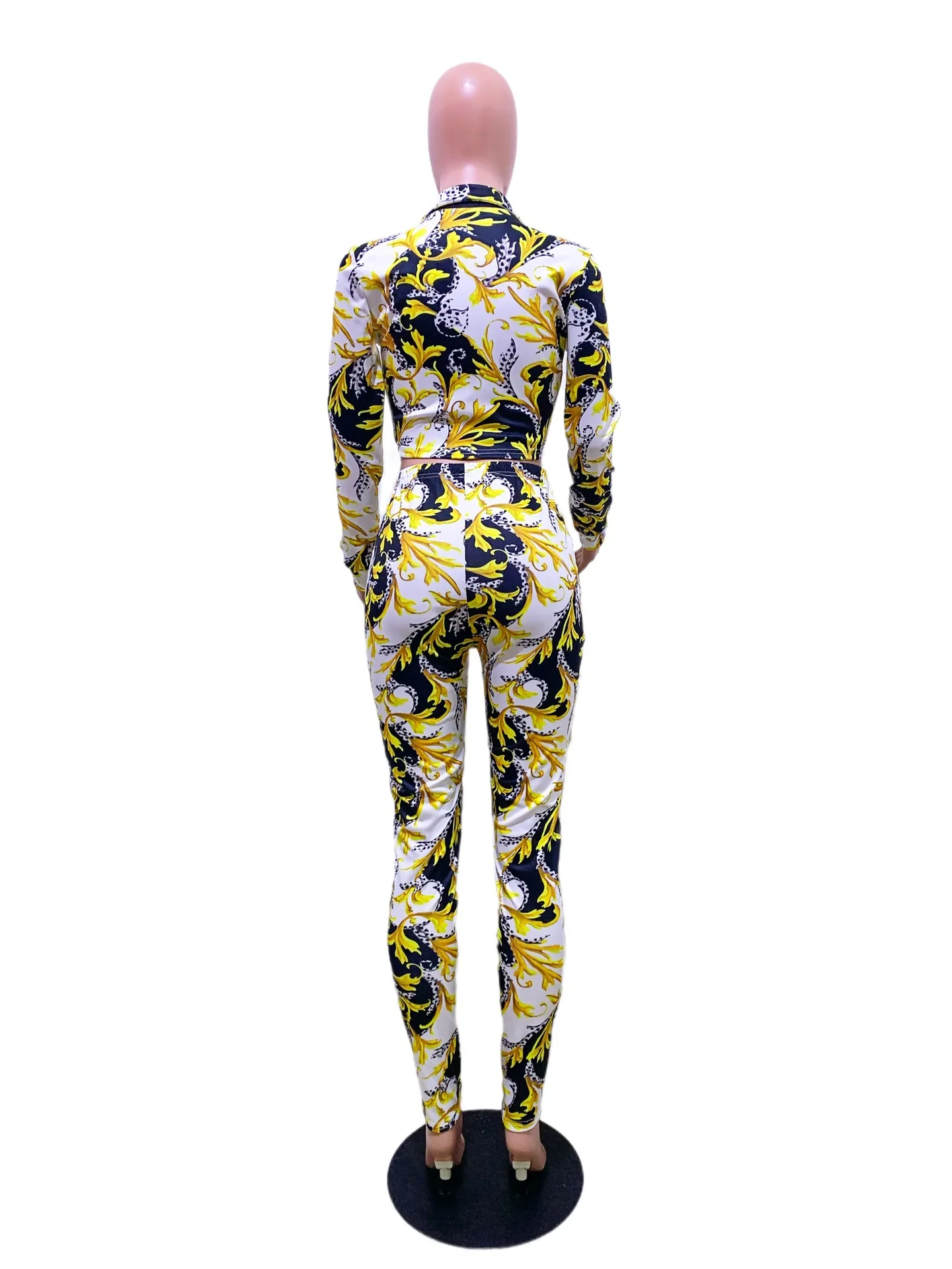 

Two Piece Outfits for Women Long Sleeve Abstract Printed Top Blouse & Bodycon Slim Fit Pant