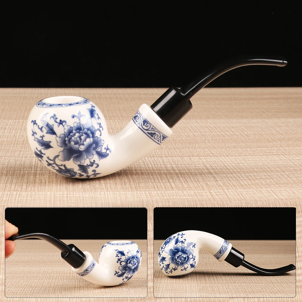 ⑨ Курительные керамические трубки сине-белая фарфоровая курительная трубка 9 мм
