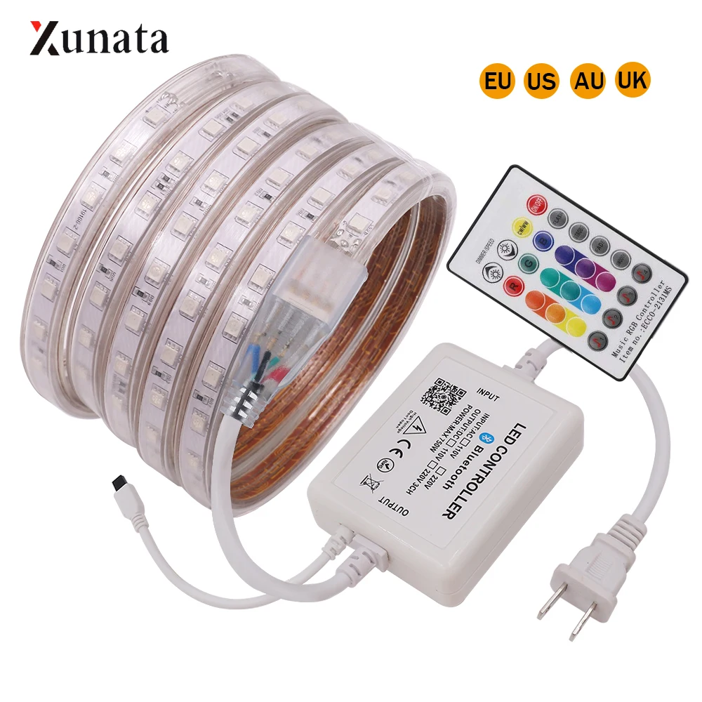 AC 110 В 220 В светодиодный светильник SMD5050 60 Светодиодный s/M гибкая светодиодная лента RGB Водонепроницаемый светодиодный светильник с Bluetooth музыкальным пультом дистанционного управления