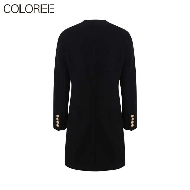 

Double-breasted Ladies Elegant Office Dress 2020 Runway Designers Vintage Ruffles Long Sleeve Black Blazer Dresses For Women