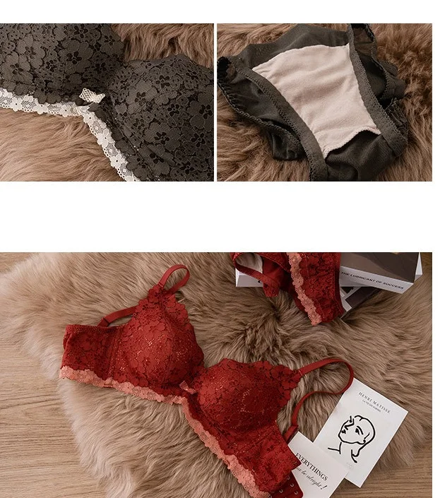 

Wriufred Comfortable girls' underwear set without steel ring push up women bra sets top thin bottom thick lingerie panty set