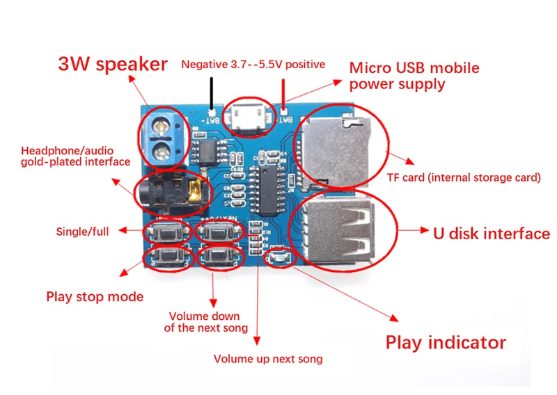 TF-карта U-Disk MP3 Плата декодера с форматом Module Расшифровка усилителей Audio Player |