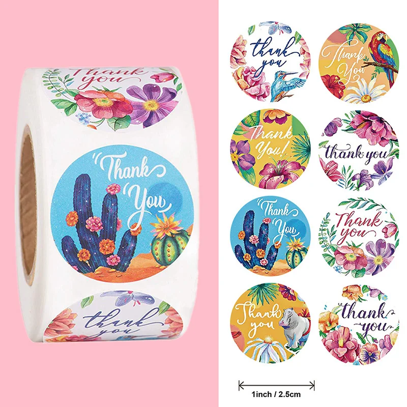 

50-500Pcs 1Inch Thank You Sticker Korean Flower Christmas Party Card Box Wrapping Label Sealing Wedding Sticker Decor Stationery