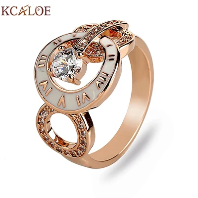 rose gold white KCALOE Брендовые женские кольца золото/розовое золото цвет кубический цирконий Стразы Капельное масло модные римские цифры женское кольцо Anillos - Цвет основного камня: rose gold white