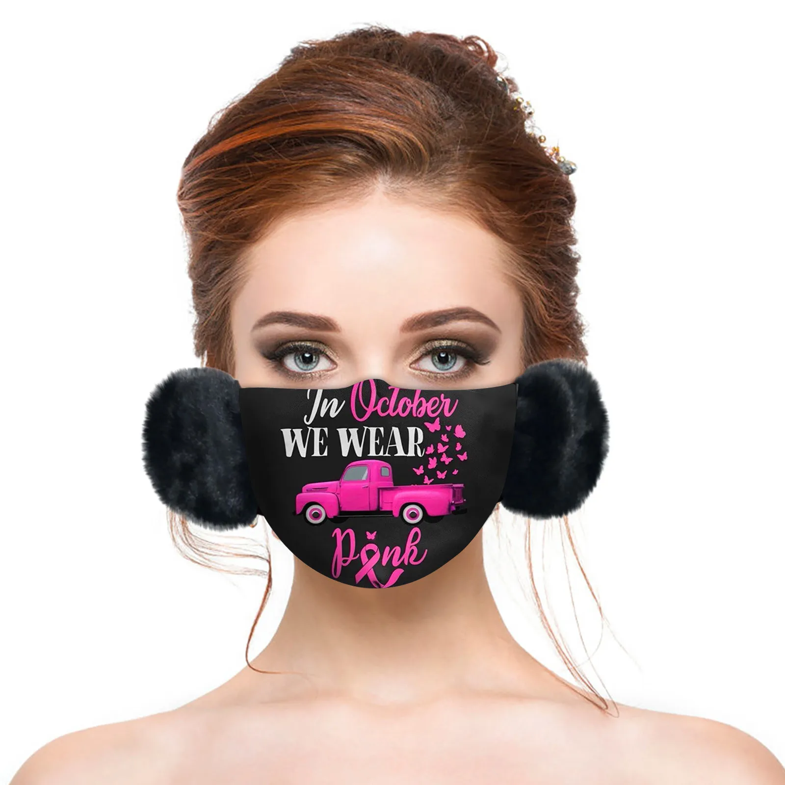

8PC Unisex Butterfly Elements Print Winter Mask Warm Hair Ball Hanging Ear Multicolor Windproof Protect Face Mask mascarilla#3