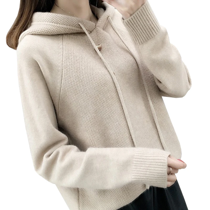 

Hooded Sweater Women Autumn Sweater Sueter Mujer Invierno 2021 New Loose All Match Solid Tops Bottoming Knitwear Pull Femme
