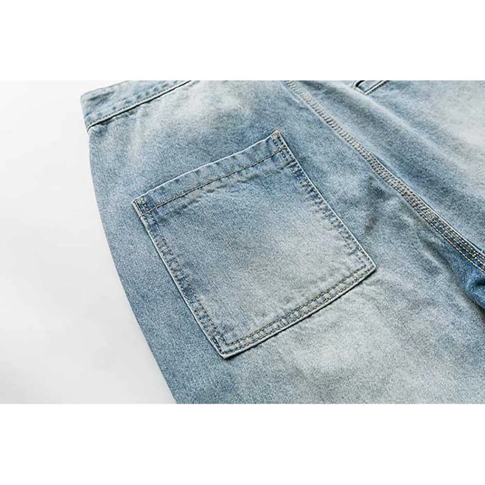 Men Fashion Straight Jeans Casual Denim Pants Retro Light Blue Loose Baggy Streetwear Trousers Distressed Jeans Men Clothing