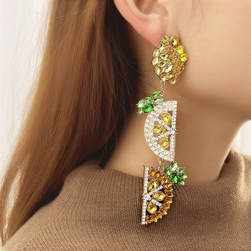 Женские висячие серьги коми вечерние с кристаллами лимона и фруктов свадебные