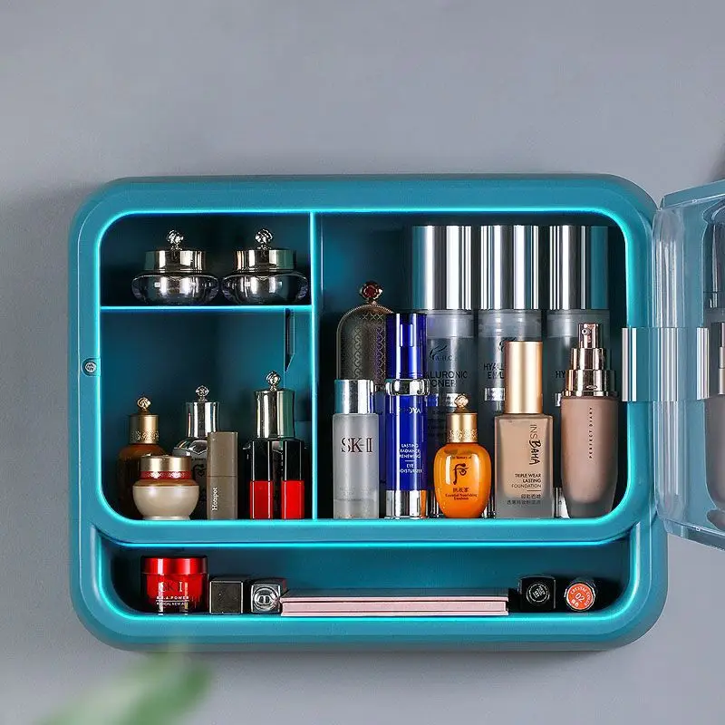 

Коробка для хранения косметики, настенная неперфорированная Пыленепроницаемая Бытовая вместительная полка для ванной комнаты