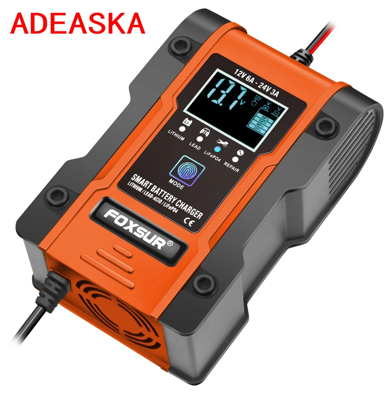 

Автоматическое умное зарядное устройство ADEASK 12 В, 24 В, 6 А, 7-ступенчатое автомобильное зарядное устройство для аккумуляторов GEL WET AGM, 12,6 в, лит...