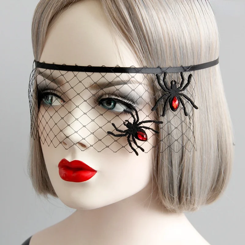 Máscara de araña para fiesta de Halloween, máscara de malla de princesa, máscara de ojos divertida, velo, accesorios encantadores, tocado, Cosplay