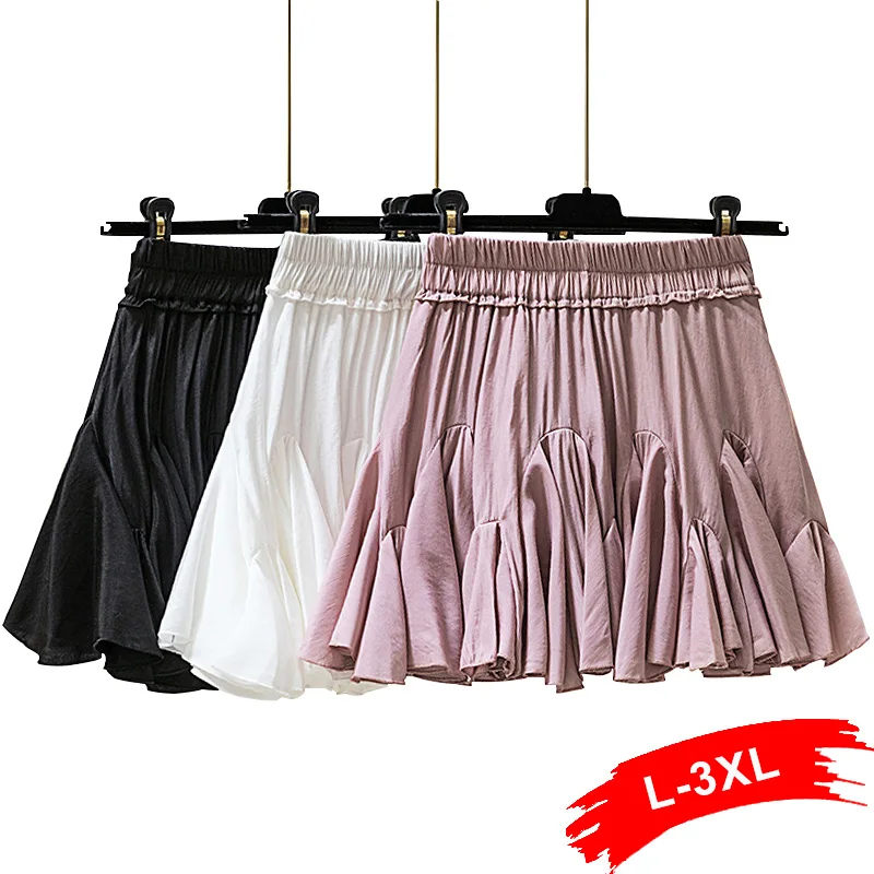 Летние плиссированные мини юбки размера плюс с эластичным поясом Xxxl Женская