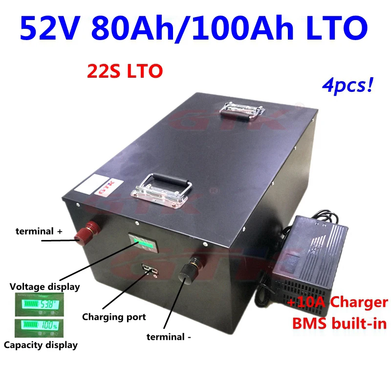 

Lithium titanate battery for automobile and motorcycle, 22s, 52V, 80ah, 100Ah, LTO package, BMS, 22s, 10a