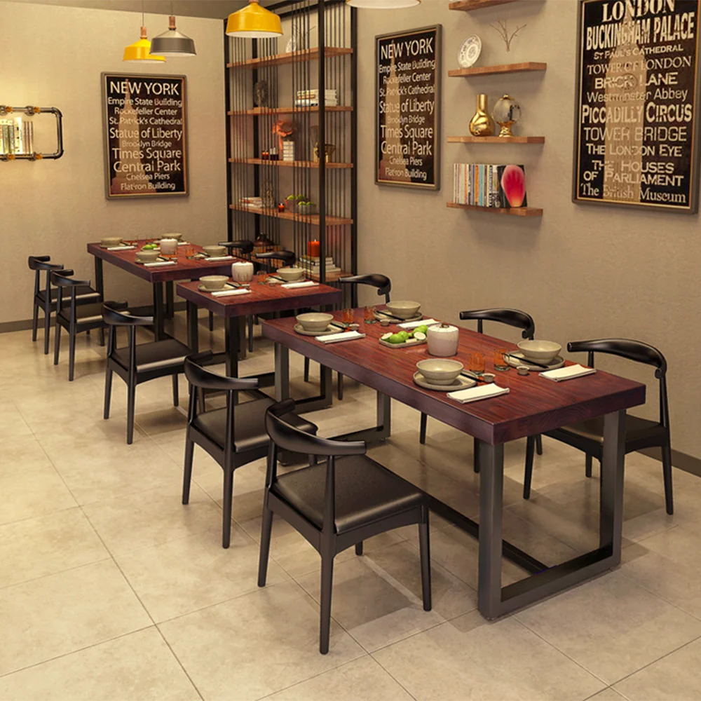 American retro solid wood dining table and chair industrial style bar cafe combination loft restaurant barbecue | Мебель