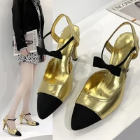 fashion trend high heel shoes 2021 new womens shoes black gold tip bow bow high heel womens shoes sex party womens sandals