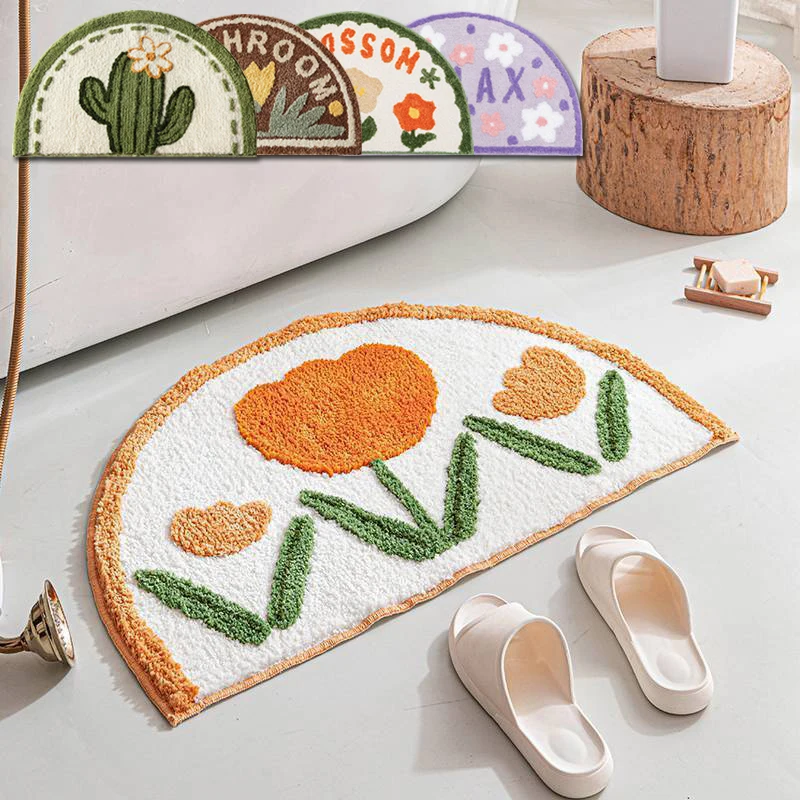 

Bath Carpets Cartoon Flower 40*60cm Semicircle Floor Mat Non-Slip Door Rugs Kitchen Bathroom Water Absorption Carpet Home Decor