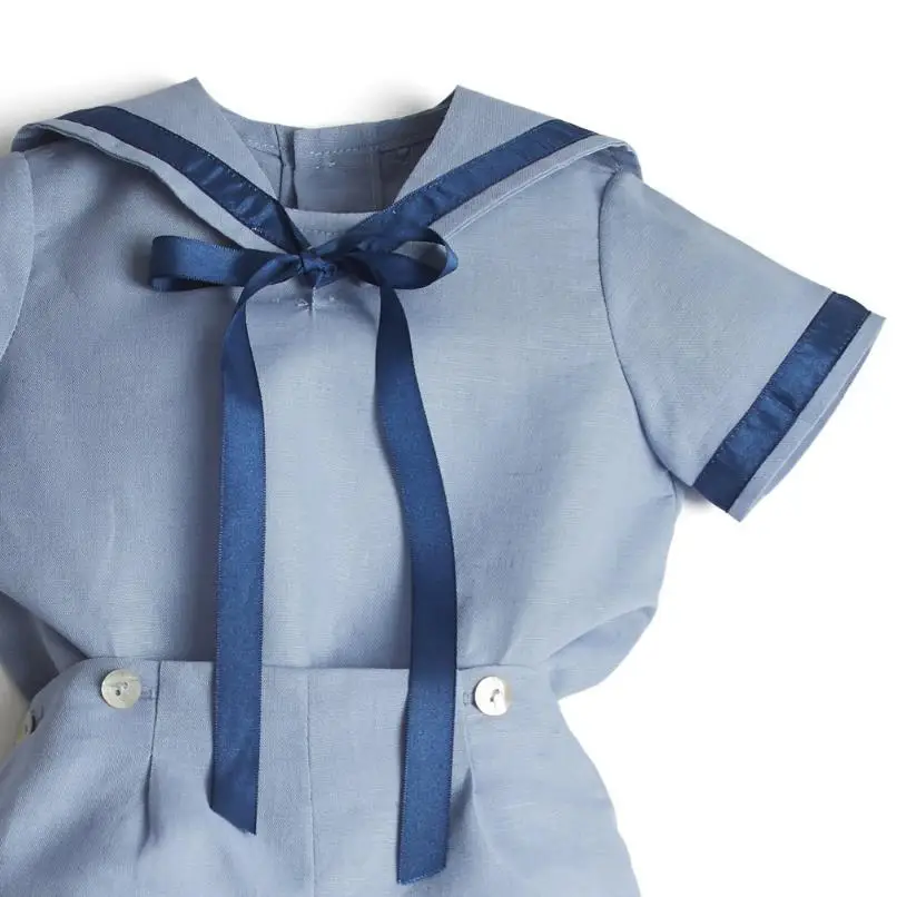 

Baby Boutique Clothing Set 2021 Boy Summer Clothes Suit Spanish Infant Navy Cotton Shirt Pants Toddler Boy Birthday Party L754