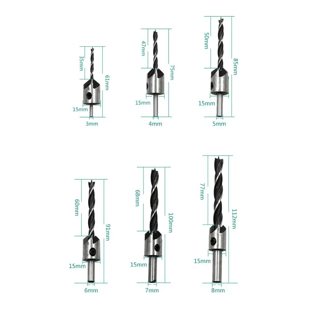 

4Pcs/7Pcs Flute Countersink Drills BitS countersunk head drilling Bit Set 3 Tips Woodworking drill Chamfer End Milling Wood Tool