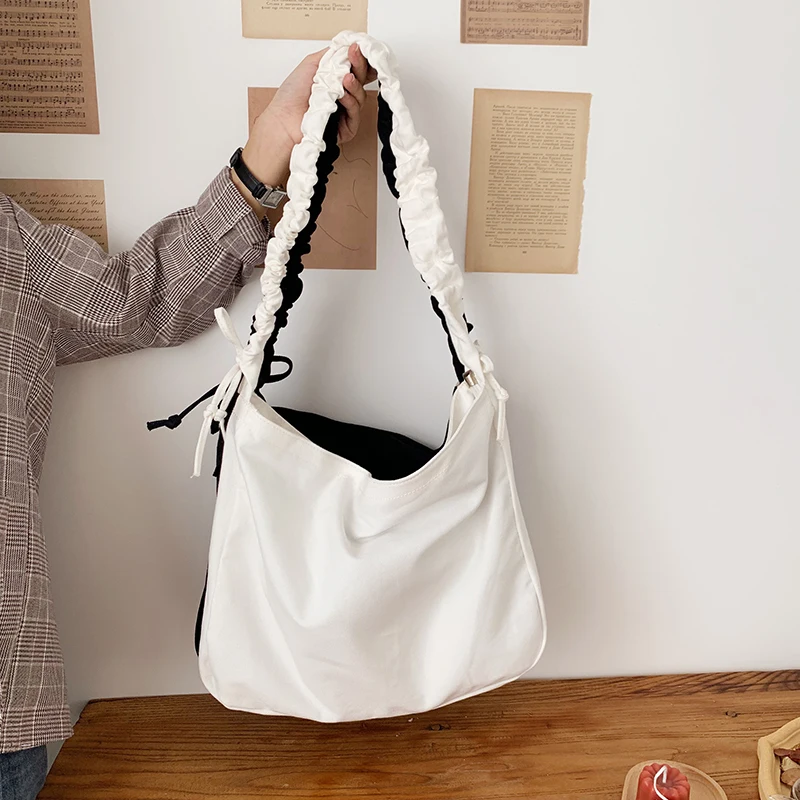 

Сумка-мессенджер Женская в литературном стиле, простой объемный однотонный саквояж на шнурке, широкий холщовый ремешок на плечо