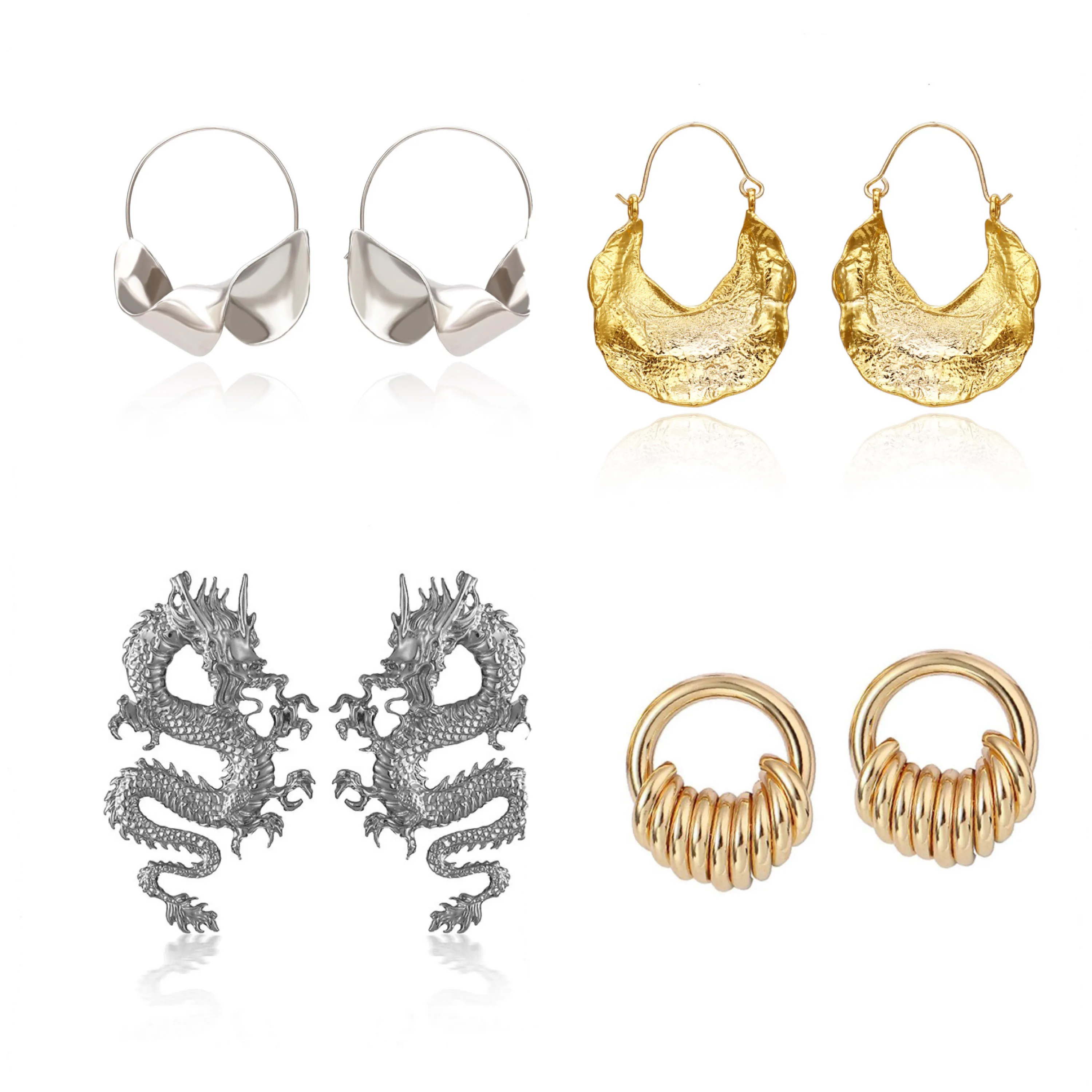 

Pendientes de dragón de fuego dorado punk pendientes de declaración de dragón de metal únicos para mujer joyería