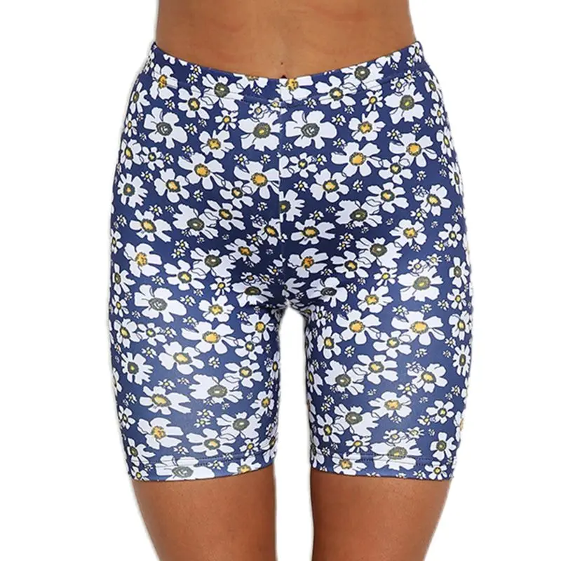 

Women Summer High Waisted Yoga Biker Shorts Fresh Style Pastoral Daisy Floral Digital Print Workout Pants Athletic Running