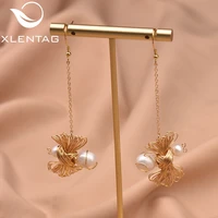 xlentag original handmade bee drop long earrings for women inset dangle earrings natural pearl korean jewelry brincos ge0801