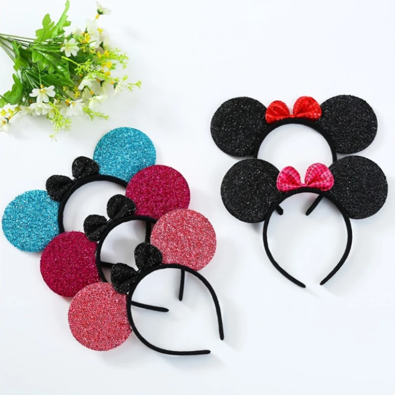 

Disney Minnie Mouse Hair Accessories Sequins Bowknot Costume Headdress Cosplay for Children Birthday Party Decor Headband Gift