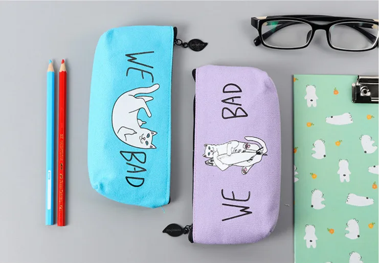 1 шт. Lytwtw's New Kawaii Cat Pen холщовый чехол для карандашей школьный стационарный получить черные инструменты косметичка косметический Чехол