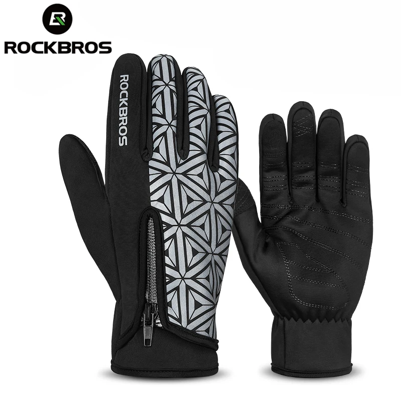 

ROCKBROS Bike Gloves Windproof MTB Bicycle Mittens Equipment Touch Screen Long Finger Warm Winter Climbing Skiing Cycling Gloves