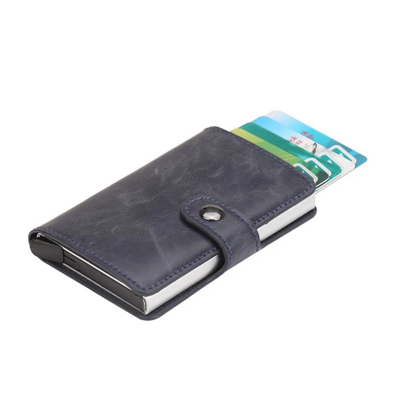 blue2 Hasp мужской держатель для кредитных карт RFID Блокировка PU кожа Автоматический Бизнес ID держатель карты Алюминий Металл мужской кошелек-сумочка для карт - Цвет: blue2