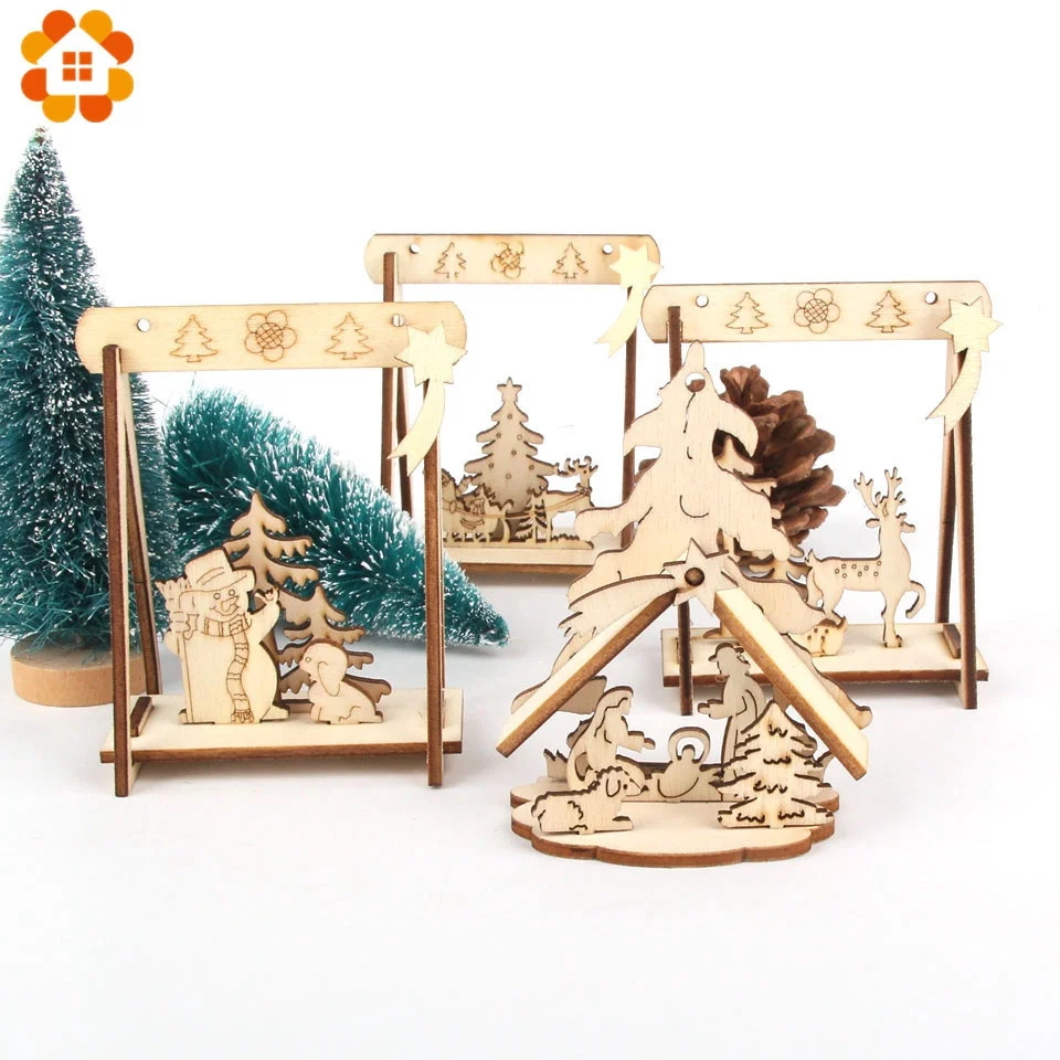 2pcslot diy creative small hollow christmas wooden ornaments for home christmas party ornament decorations kids gift supplies free global shipping