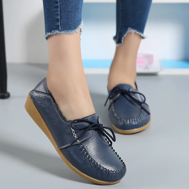 

SNURULANSpring Women Loafer Shoes Women Genuine Leather Walking Shoes Woman Flat Oxford Shoes for WomenE084