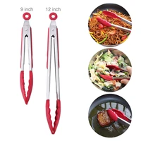 premium stainless steel locking kitchen food tongs with silicon tips non stick tongs for cooking bbq grilling salad