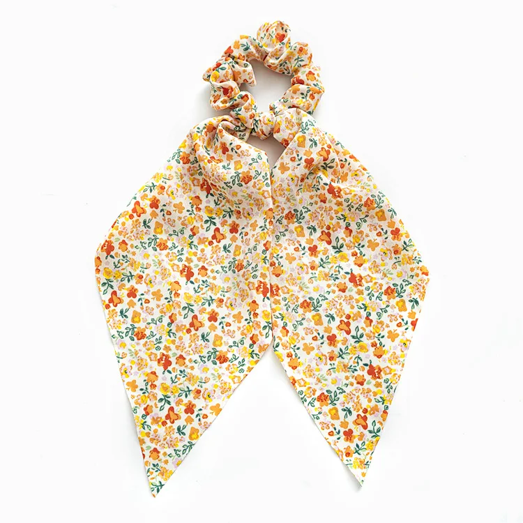 

2021 New Floral Diamond Ponytail Ribbon Large Intestine Circle Women's Fabric Hair Tie Hair Accessories