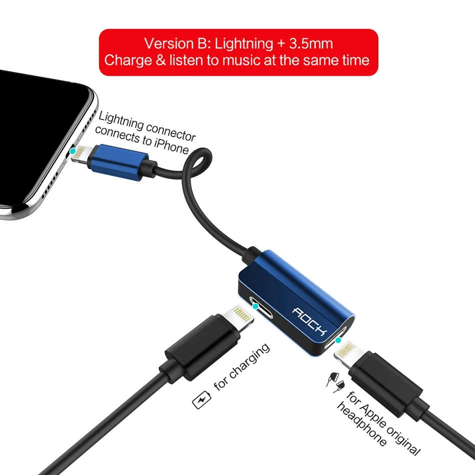 ROCK для Lightning до 3,5 мм аудио адаптер, разъём для зарядки конвертер для iPhone 7 8 X Кабель разветвитель освещения для освещения OTG