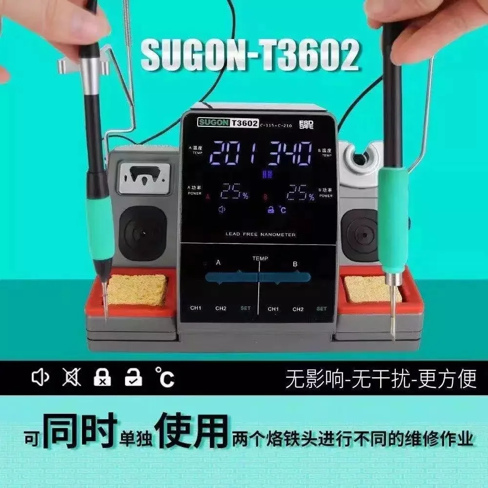 sugon t3602 2 in 1 soldering station with 2 soldering tips for mobile phone repair coming soon welding machine free global shipping