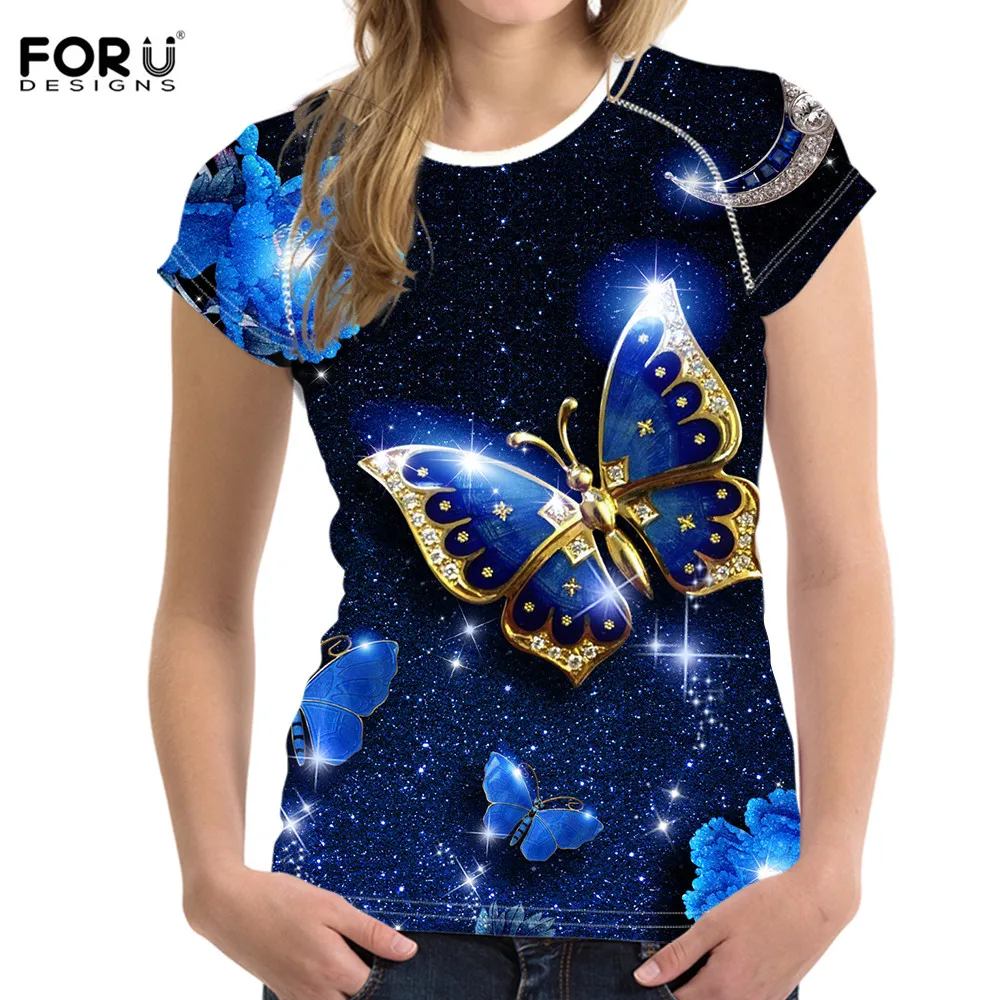 FORUDESIGNS/футболка с 3D принтом бабочки женская летняя Новинка футболки для девочек модная классная Женская симпатичная футболка с коротким рукавом топы - Цвет: HME713BV