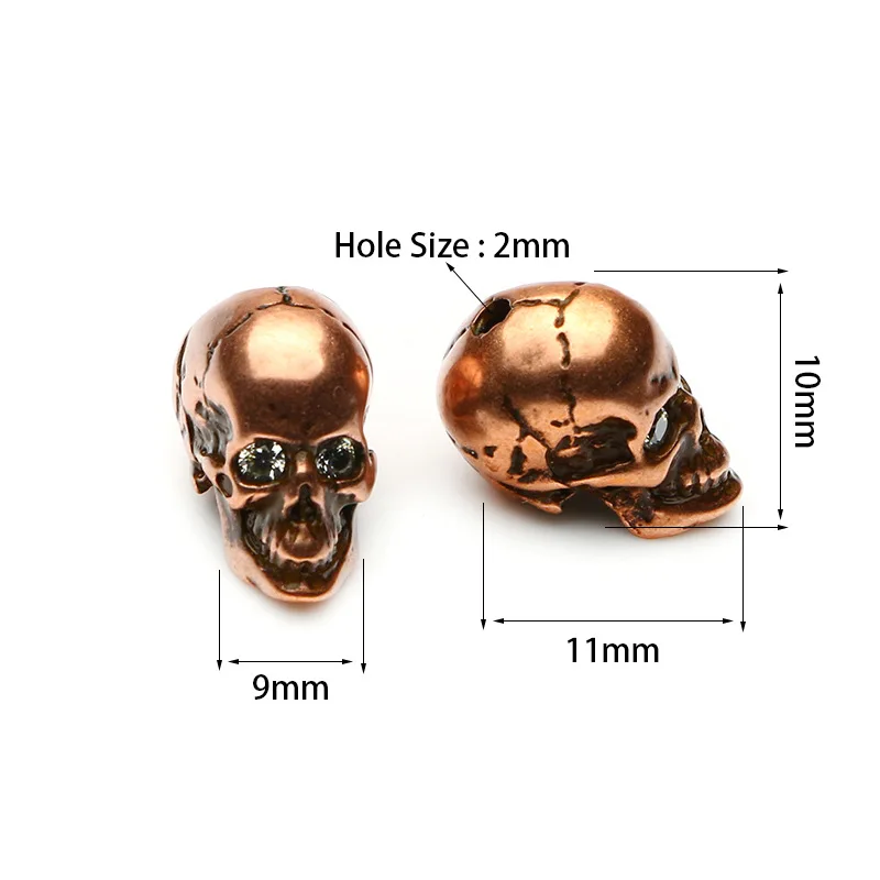 

2pcs/lot retro skull pendant beads jewelry copper accessories DIY hand-woven bracelet punk style beaded