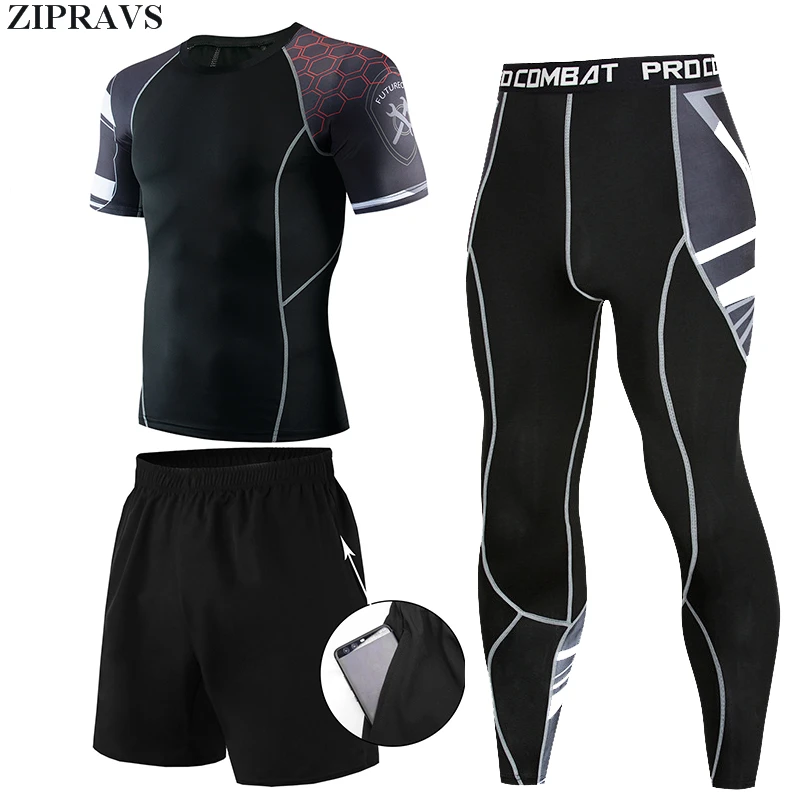 

New men's morning run and night run gym tight T-shirt sports basketball training 4-piece fitness jogging compression sportswear