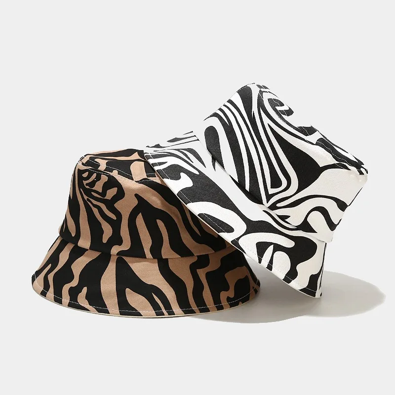 

Fashion Summer Cotton Zebra Striped Print Bucket Hats Hip Hop Reversible Fisherman Caps For Women Men