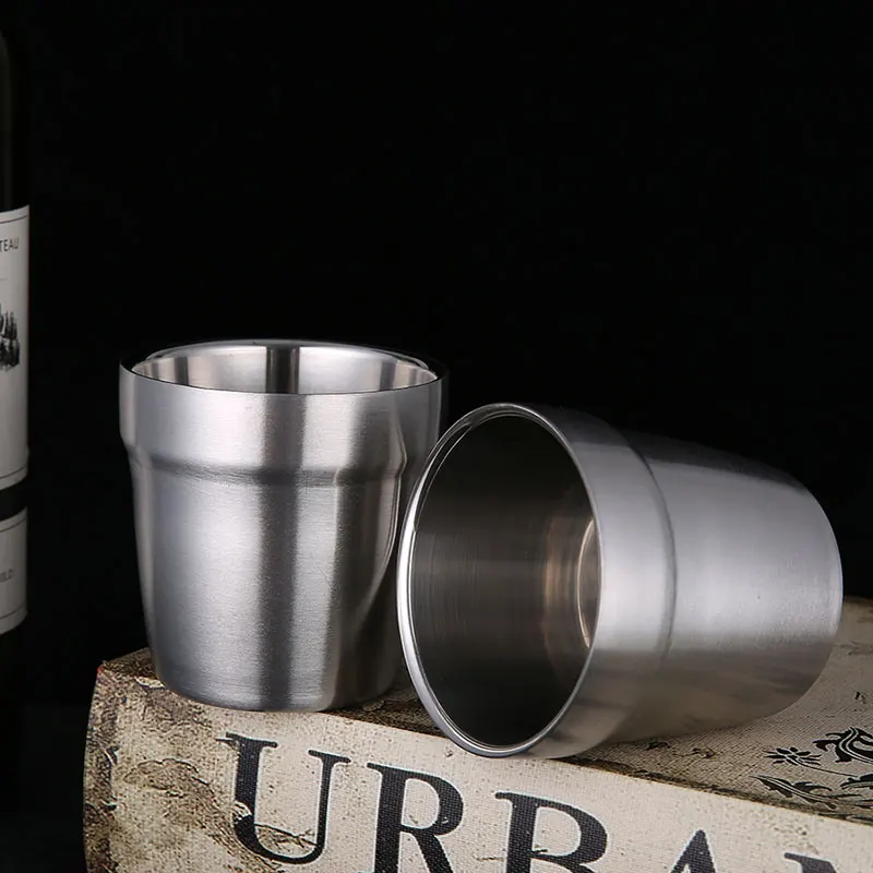 

Double-Layer Stainless Steel Korean Teacup Anti-fall Coffee Cup Children's Mouthwash Cup Restaurant Water Cup Tea Cup Beer Mug