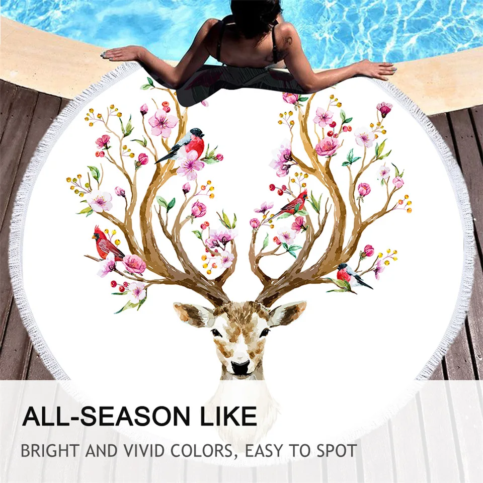Круглое пляжное полотенце BeddingOutlet с оленями цветочная кисточка лосями женский