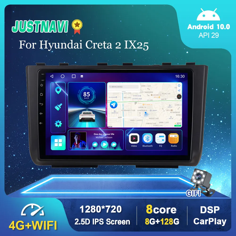 

8G 128G DSP For Hyundai Creta 2 IX25 2020 2021 Car Radio BT 4G Navigation GPS Auto Android 10.0 Carplay Multimedia Head Unit 9''