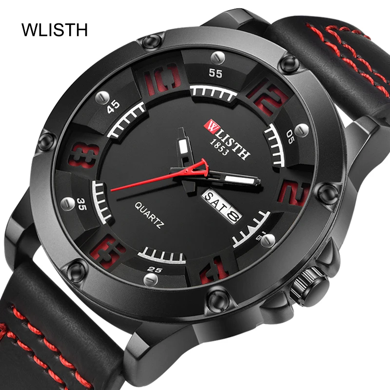

WLISTHCasual Роскошные кварцевые мужские часы с кожаным браслетом специально для мальчиков Секундомер