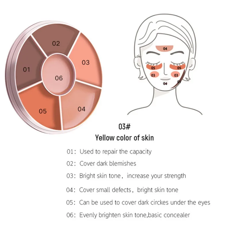 6 цветов консилер для лица макияж крем Осветляющий цвет кожи покрытие дефекты