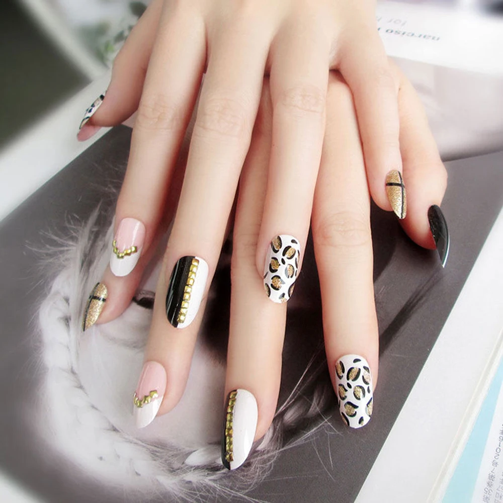 24 шт./компл. леопардовые накладные ногти художественные советы акриловые DIY
