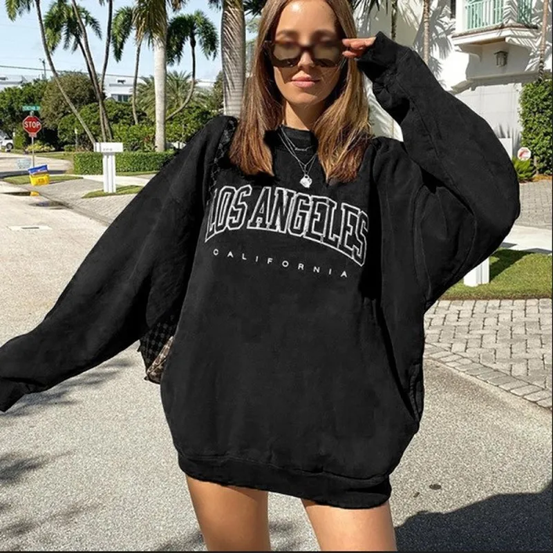 

Black Letter Print Sweatshirt Casual Retro Oversized Sweatshirt Crew Neck Sweatshirt Fashion Streetwear Fall 2020 Women Clothes