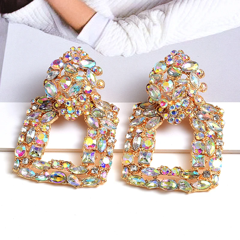 New Arrival Colorful Crystals Square Metal Drop Earrings High-Quality Fashion Rhinestone Jewelry Accessories For Women Wholesale | Украшения