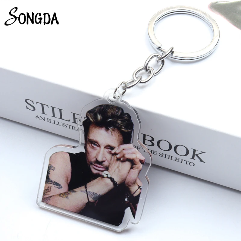 

Johnny Hallyday Acrylic Keychains Pendant Holder Famous French Singer Rock Star Musician Series Special Keyring for Fans Jewelry
