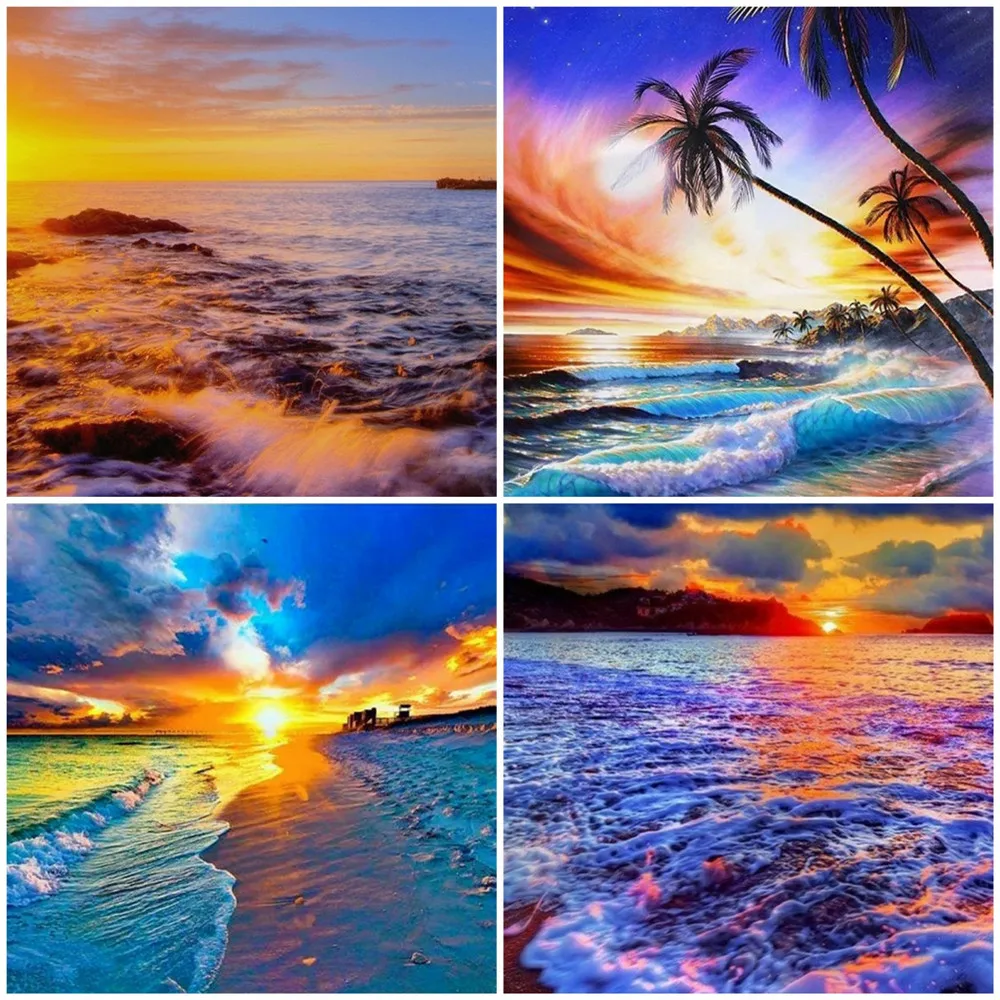 

Набор для алмазной живописи AZQSD, картина Стразы С закатом у моря, вышивка стразами, ландшафтный Декор для дома